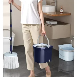 Portable Steel Bucket with Spin Mop Head and Wringer Set, Separate Clean and Dirty Water, Floor Cleaning