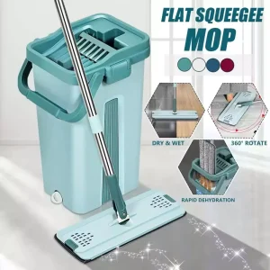 Premium 360 Magic Rotating Large Rectangle Hand free Self Microfiber Metal Floor Cleaning Wet and Dry Flat Mop Bucket Set