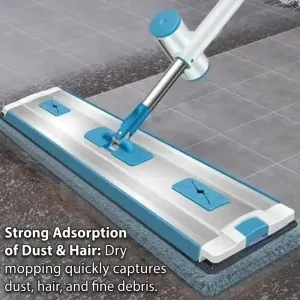 Premium Detachable Self Wash Flat Mop 45cm Stainless Steel Base Microfiber Mop Including 2 Extra Mop Pads for Household