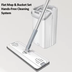 Premium Quality Microfiber Mop Set with Self Wringing Bucket Easy Home Cleaning Rectangle Head Plastic Mop and Bucket