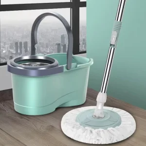 Premium Self cleaning Portable Hands Free 360° Spin Mop and Bucket Set Steel Black 8 Wheel Bucket Floor Cleaning Mops