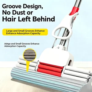 Press Sponge Mop with Ergonomic Handle for Dorms, Balconies and Hard Floors
