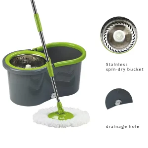 Professional 5.5L Spin Mop and Bucket with Stainless Steel Spin Basket Microfiber Pads for Hardwood & Tile Floor Cleaning
