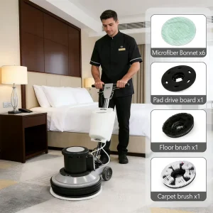 Professional Carpet Buffer Cleaner Machine Stand up Dry Clean Industrial Carpet Cleaning Machine with Microfiber Bonnet Pad