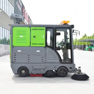 Professional Electric Ride On Road Sweeper Enclosed Cabin All Weather 4 in 1 Functions High Pressure Cleaning Water Spraying