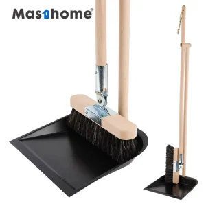Professional Floor Cleaning Tools Iron Broom and Dustpan Set Long Handle Beech Sweeping Brush with Horsehair Bristle