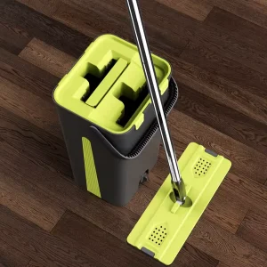 Professional Hand Used Microfiber Flat Floor Cleaning Mop Bucket Set Steel Pole Extendable Handle High Capacity for Floor