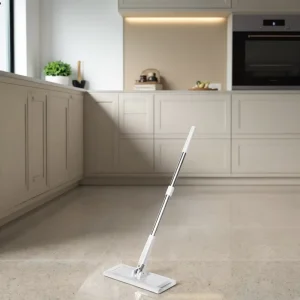 Professional Home Cleaning Set Self-Cleaning Flat Floor Mop Steel Bucket High Capacity Automatic Wringing Microfiber Pads