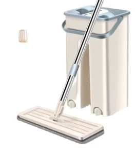Professional Home Cleaning Set with Self Mop Bucket Flat Sunshine Hand Free Floor Head Shape Washable Microfiber Pads Steel Pole
