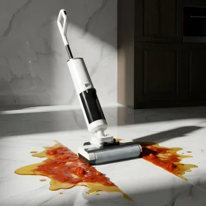 Professional Wet Dry Mop Vacuum Scrubber with Integrated Smart LED Display Screen Detachable Brush Head Floor Washer
