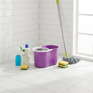 Purple Anti-Corrosion Self-Wringing Mop with Thick Cotton Threads and Stainless Steel Adjustable Handle
