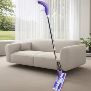 Purple Microfiber Fabric Spray Mop with Plastic Handle