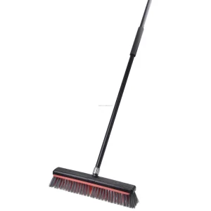 Push Broom with Steel Long Handle and Rubber Scrubber for Deck and Floor Cleaning 18″