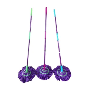 QL486 Twist Spin Floor Mop with Rotatable Microfiber Head, Long Handle, and Self-Twisting Design
