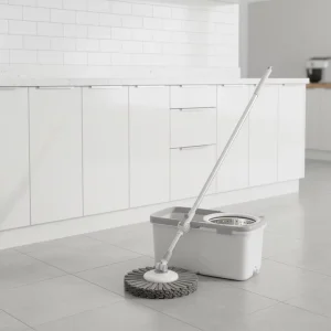 Rectangle 360-Degree Spin Mop with Stainless Steel Self-Wringer, Four-Side Wringing and High-Capacity Bucket