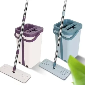 Rectangle 360° Flat Mop and Bucket Set with 2 Microfiber Refill Mop Heads