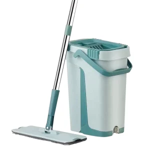 Rectangle Floor Cleaning Mop Set with Squeeze Handle, Two-Section Handle, 2 kg Plastic Bucket