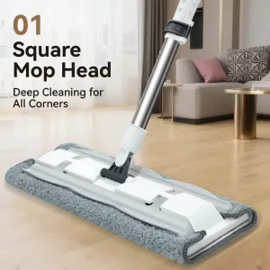 Rectangle Foldable Clip Mop Telescopic Stainless Steel Pole Expandable Design Replaceable Cloth Strip Removable Washable Wooden