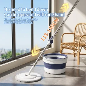 Rectangle Microfiber Mop with Extendable Steel Handle, Self-Wringer, Reusable Design for Household Cleaning