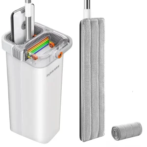 Rectangle Steel Plastic Basket Flat Floor Mop Bucket Set Hands Free High Durability Sliding Wringing Microfiber Cleaning System