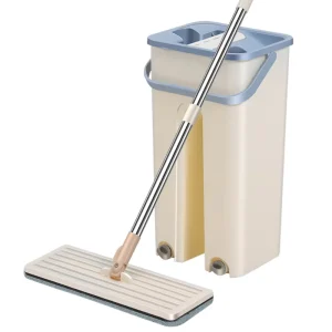 Rectangular Foldable Heavy Duty Telescopic Aluminum Scrub Trolley 2 Mopheads Sliding Wringing Rotating Drain Wheels Mopping