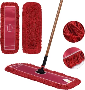 Red Cotton Yarn Commercial Dust Mop Head with Pocket Design for Hotels and Hospitals