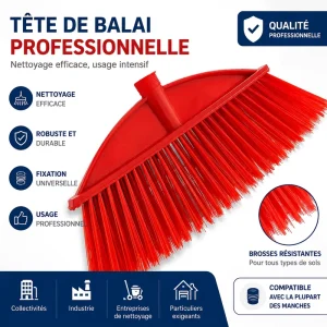 Red Plastic Bristle Replacement Broom Head Commercial Cleaning Brush Universal Fit for Hardwood Tile Concrete Floor