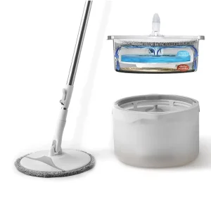 Removable Hands-Free Flat Mop with Microfiber Fabric, Extendable Handle, Spin Dry, 80%-90% Dehydration, Dirty and Clean Water