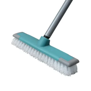 Replaceable Stiff Bristle Flat Cleaning Brush Head with Universal Threaded Long Handle for Bathroom Tile Grout