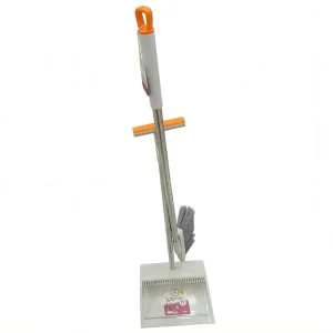Retractable Broom and Dustpan Set with Teeth, Long Handle, Stainless Steel, Upright Storage