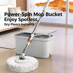 Reusable 360° Rotating Stainless Steel + PP + Microfiber Cotton Spinning Mop with Telescopic Handle Bucket Pads for Tile Floors