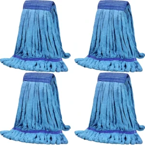 Reusable Commercial Microfiber Mop Heads with Conical Looped End for Floor Cleaning, Medium Blue