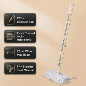 Reusable Face Towel Flat Mop with Detachable Microfiber Pad, Dry and Wet Use, Manual Wringer