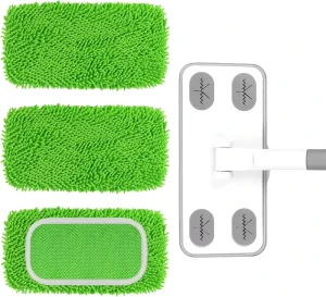 Reusable Microfiber Floor Mop System Wet & Dry Sweeper Kit Includes 1 Sweeper Handle 3 Washable Chenille Mop Pads
