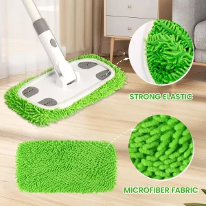 Reusable Microfiber Floor Mop Wet & Dry Sweeper Kit With Washable Chenille Mop Pads For Hardwood Tile And Laminate Floor