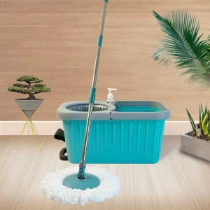 Reusable Microfiber Spin Mop and Bucket Set with Swivel Handle and 360-Degree Rotation