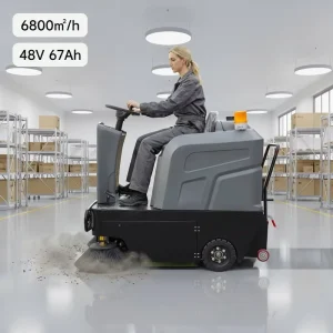 Ride-On Electric Floor Sweeper, 48V 67Ah, 6800 m²/h, for Factory