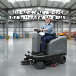 Ride-On Electric Floor Sweeper with 60L Hopper 8000 m²/h Sweeping Efficiency and 48V Battery for Warehouse