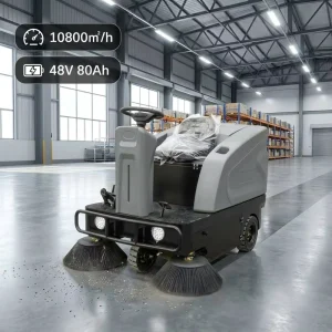 Ride-On Electric Road Sweeper 48V 80Ah Battery Powered 10800㎡/h Heavy-Duty Street Sweeping Machine for Factory