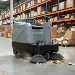 Ride-On Floor Sweeper for Distribution Warehouses, Logistics and Storage Centers, Dust and Debris Cleaning