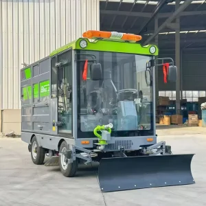 Ride-On Industrial Battery-Powered Floor and Street Sweeper with Snow Blade