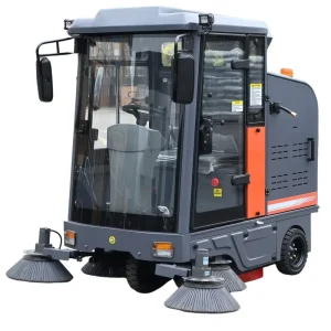 Ride-On Industrial Electric Battery Floor Sweeper with Leaf Collection, Scrubbing, and Sprayer