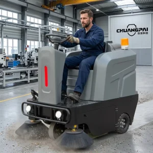 Ride-on Electric Road Sweeper with 6800m²/h Capacity, 48V Battery, for Factory Cleaning