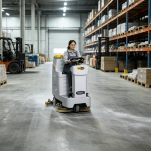 Ride-on Floor Scrubber for Warehouse Factory Garage and Shopping Center Cleaning