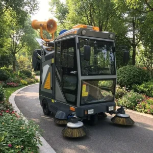Ride-on Floor Sweeper 1900mm Cleaning Width with High-Pressure Water Spray Dust Control System