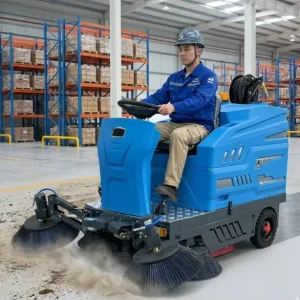 Ride-on Road Sweeper Machine with 1850mm Cleaning Width and High-Pressure Washing System