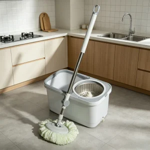 Rotary Mop and Bucket Set with Telescopic Rod, Pedal Manual Pressure, and Dual Drive
