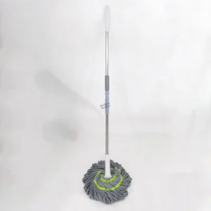 Rotary Mop with Telescoping Stainless Steel Handle, Four-Sided Wringer, Microfiber Replacement Head