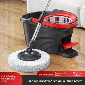 Rotating Dual-Drive Microfiber Mop with Stainless Steel Head for Household Floors