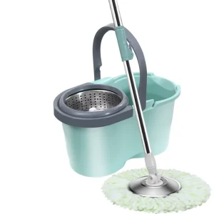 Rotating Hand-Press Stainless Steel Floor Mop with Manual Dual-Drive Wringer